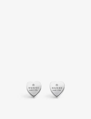 gucci trademark heart silver stud earrings|gucci heart earrings selfridges.